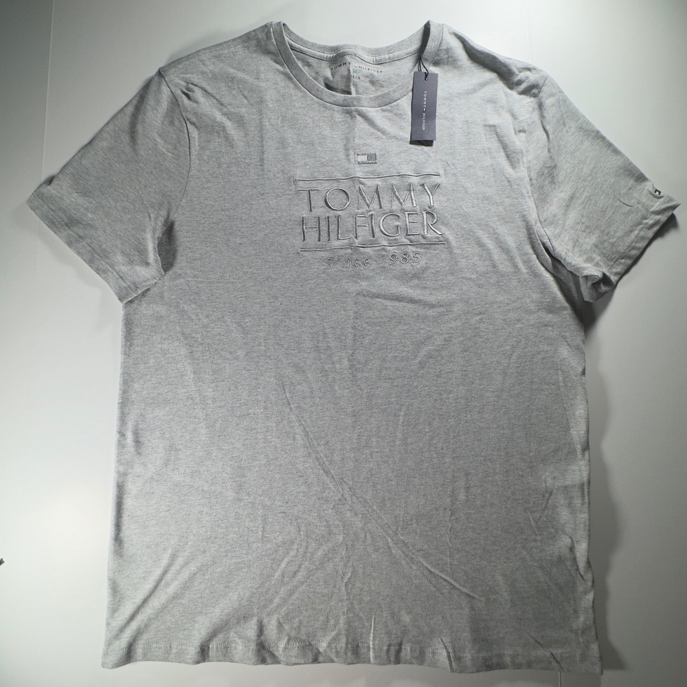 Tommy Hilfiger T-Shirt Mens Large Gray Heather Embroidered Spellout Logo XM06266